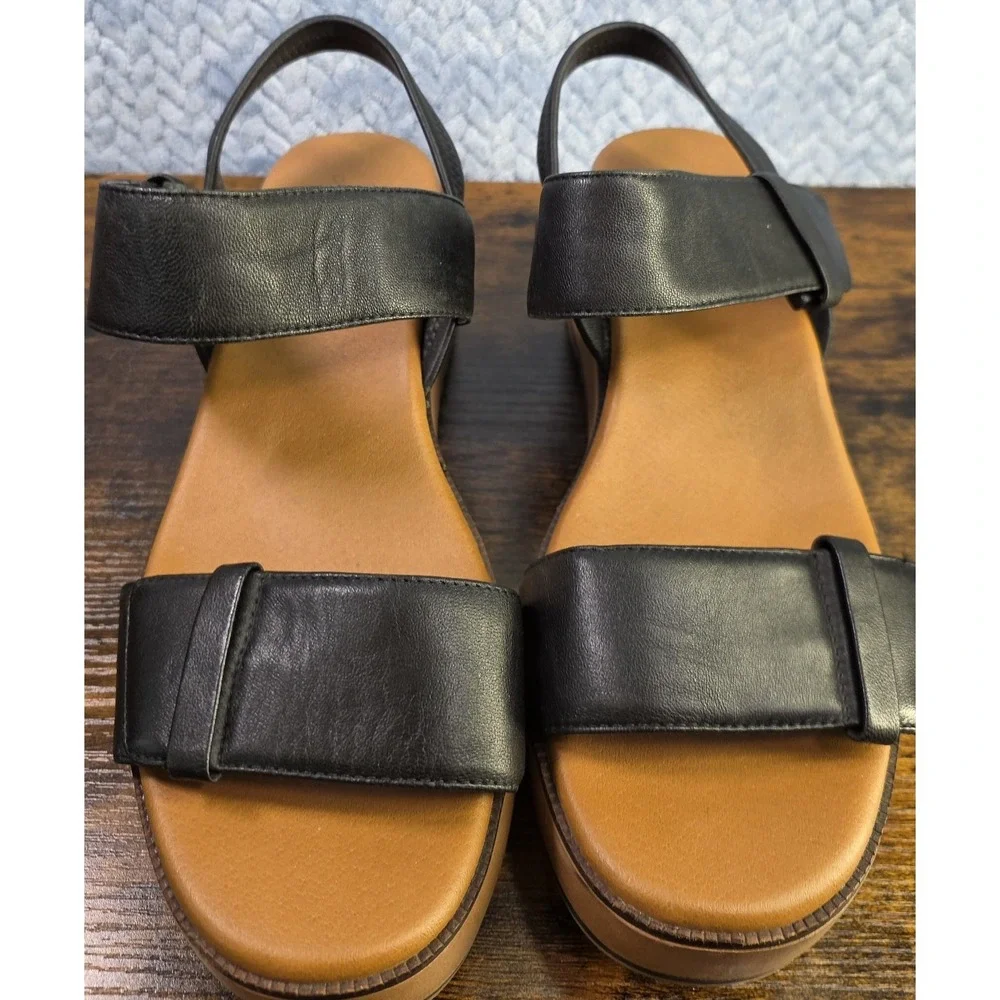Caslon Black Leather Strappy Platform Sandal Heel Strap Size 9.5M